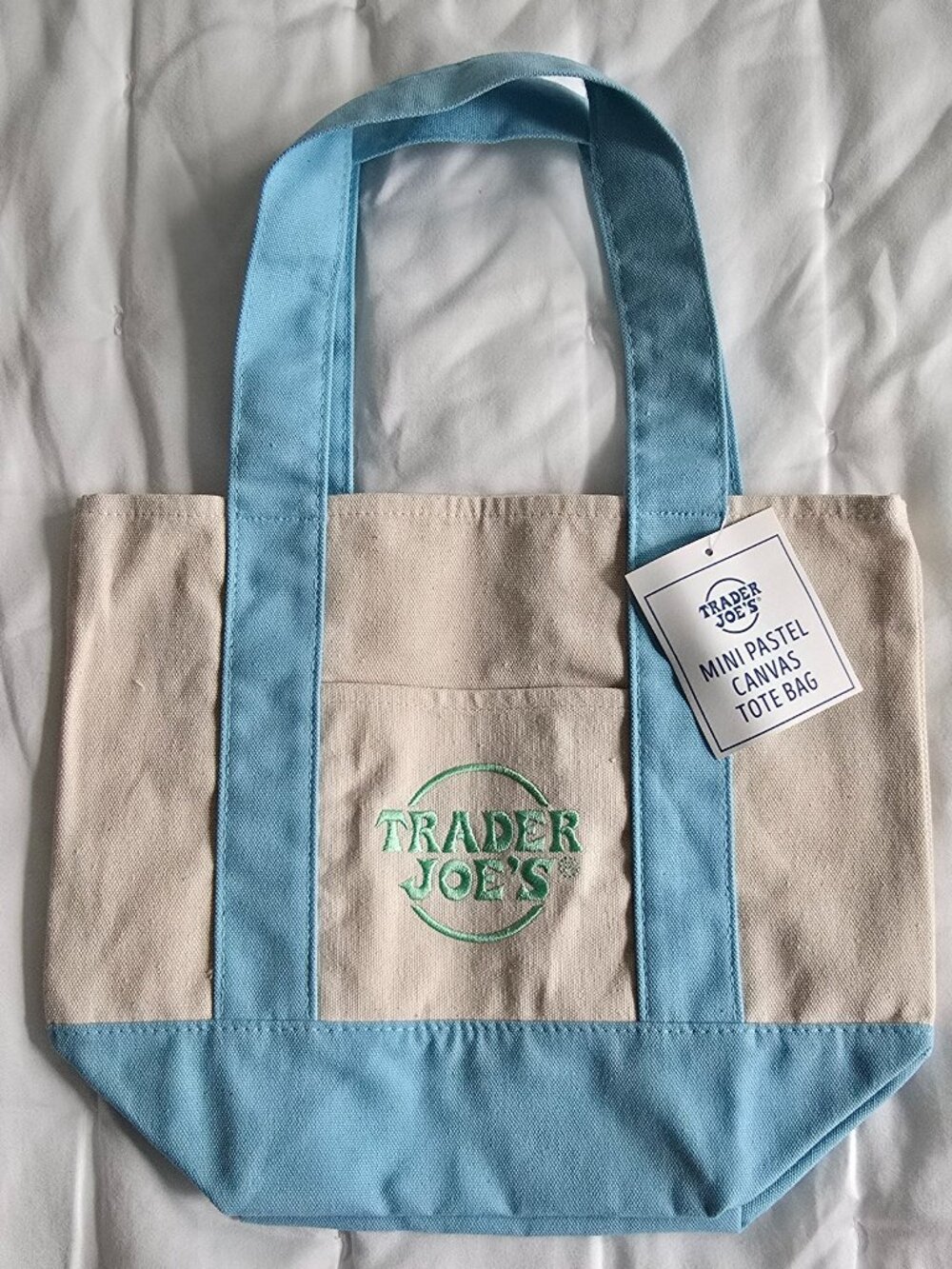 NWT Trader Joe’s Mini Tote Bag - Natural and Pastel Blue NEW